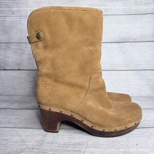 UGG Australia Lynnea 3204 Chestnut Suede Shearling Clog Boots size 8 Brass Studs